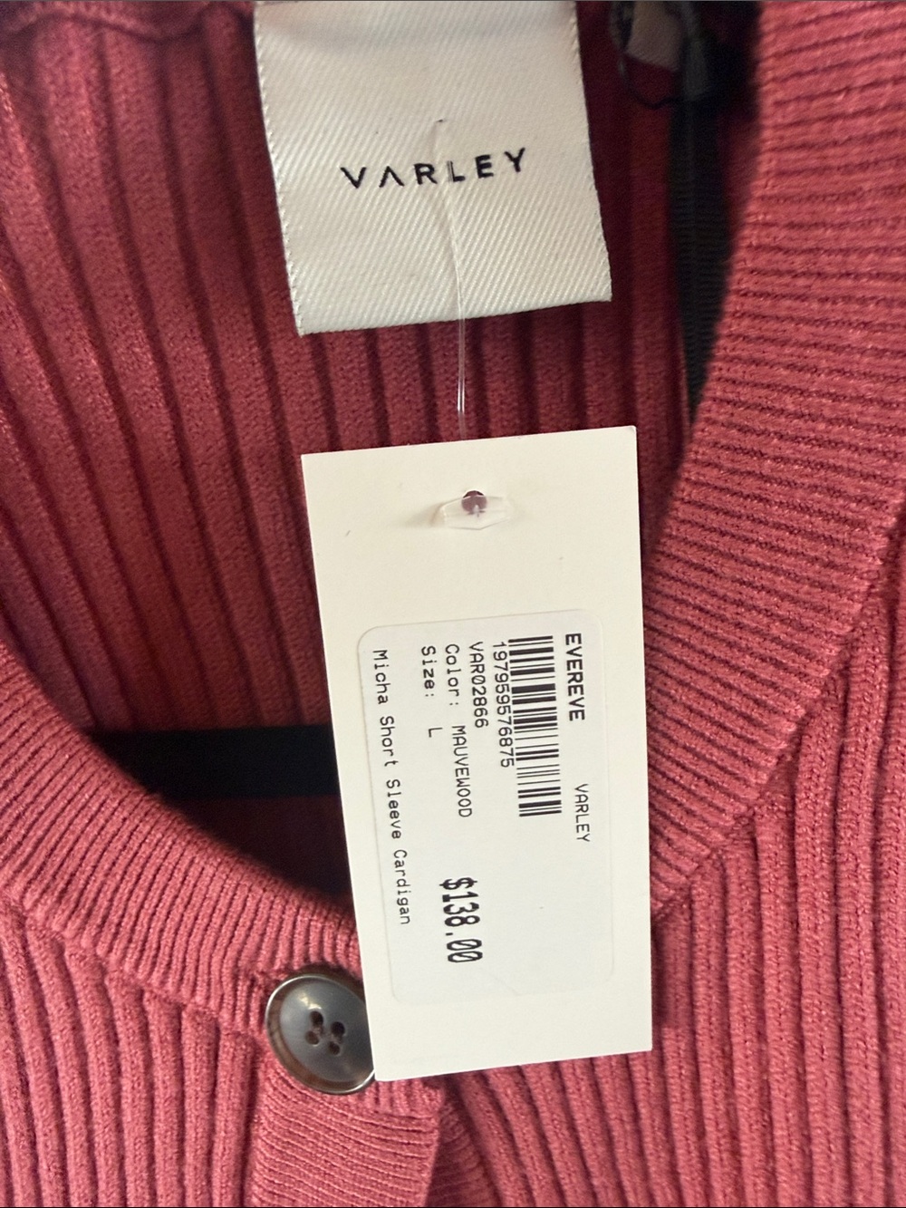 Varley Rose Pink Ribbed Button-Up Short Sleeve Cardigan - Picture 2 of 3